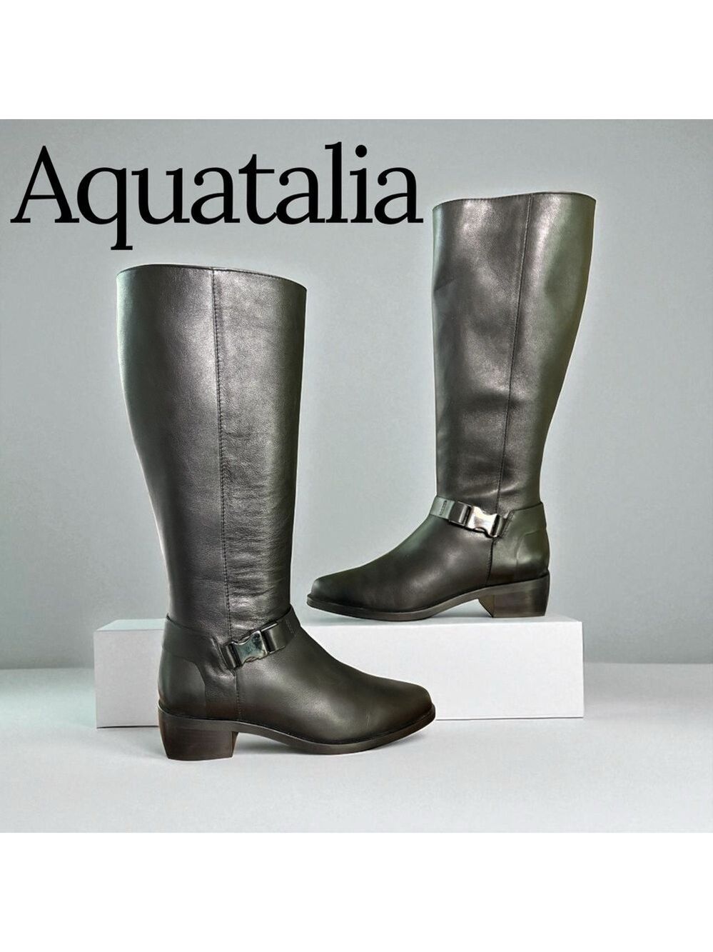Aquatalia Graciela Black Leather Knee-High Boots, Size 9, Italy. New without box - Picture 2 of 16